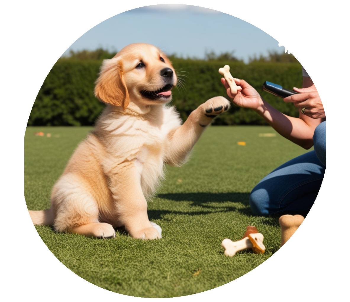 Um Golden Retriever recebendo orientações de adestramento