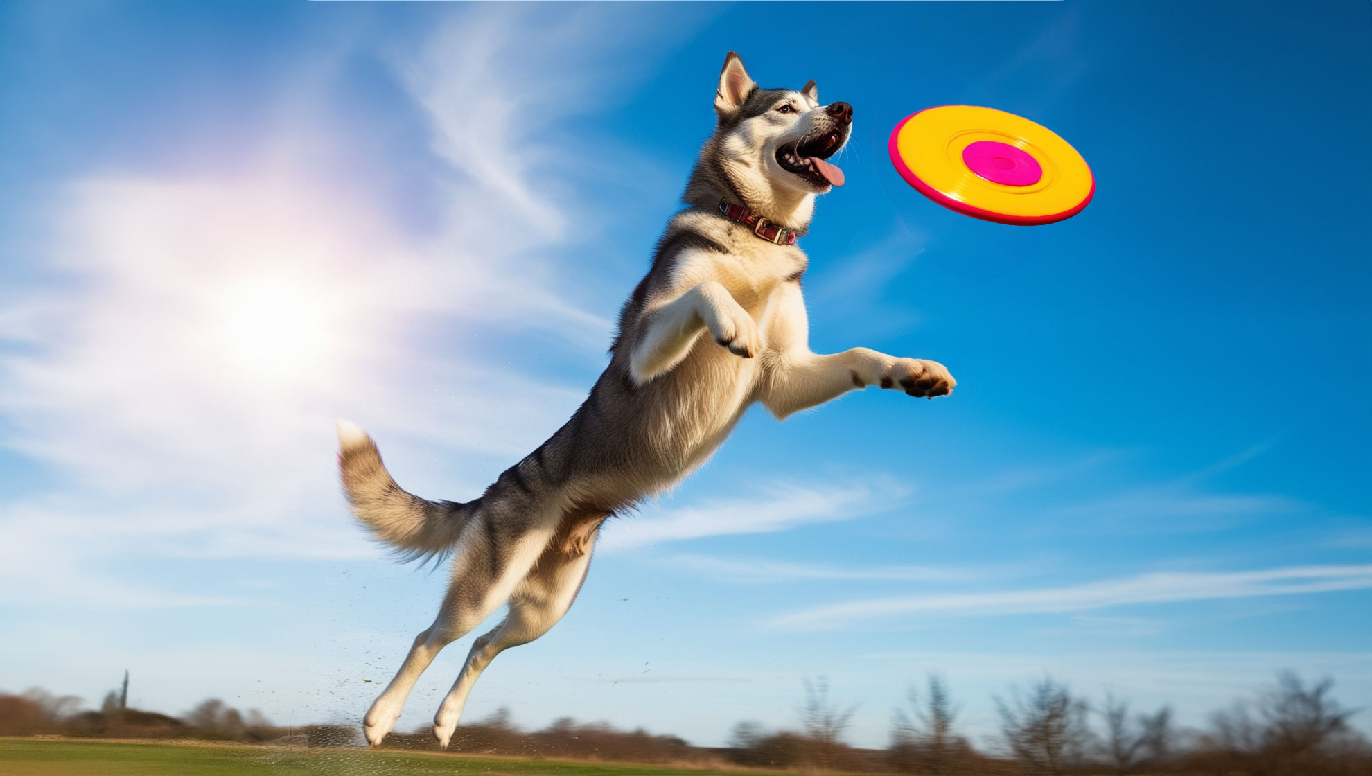 Husky brincando com disco